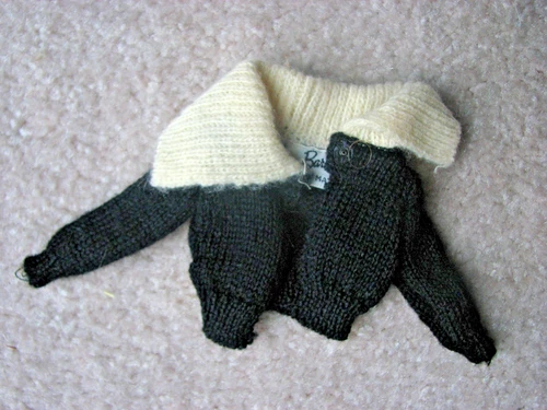 Vintage 1960s Barbie Black Cardigan Sweater White Angora Collar