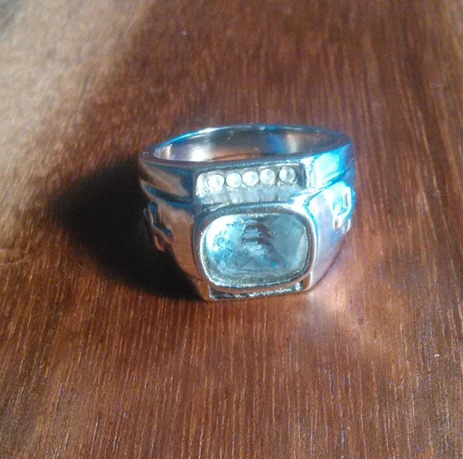 Anillo de acero inoxidable con diseño de cruz de cristal blanco topacio azul cielo para hombre (talla 10) Foto 3 de 4