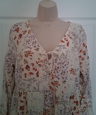 American Eagle Women’s Off-White Boho Floral Dress Long Sleeve Lined Tiered
