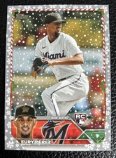 2023 Topps Holiday Miami Marlins Eury Perez Metallic Rookie Card #H85 RC. rookie card picture