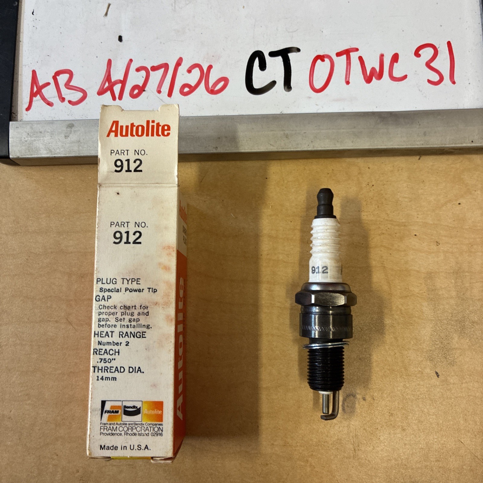 Autolite 912 Spark Plug - Heat Range 5 - Special Power Tip - Reach .750 - NOS