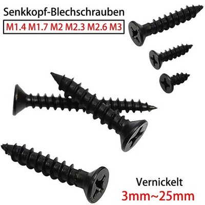 M1.4 M1.7~M3 Blechschrauben Senkkopf Kreuzschlitz Schrauben Schwarz Vernickelt