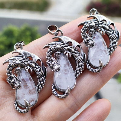10pcs Rock Quartz Gems Stone Wyvern Wivern Pendants Magic Reiki Healing Amulet