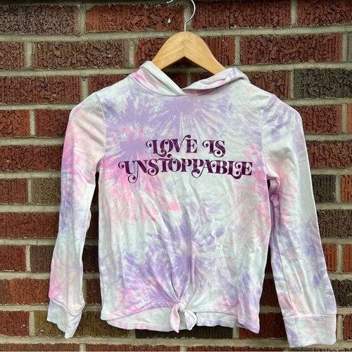SO Purple and Cream Tie Dye LOVE IS UNSTOPPABLE Pullover Hoodie - Picture 2 of 4