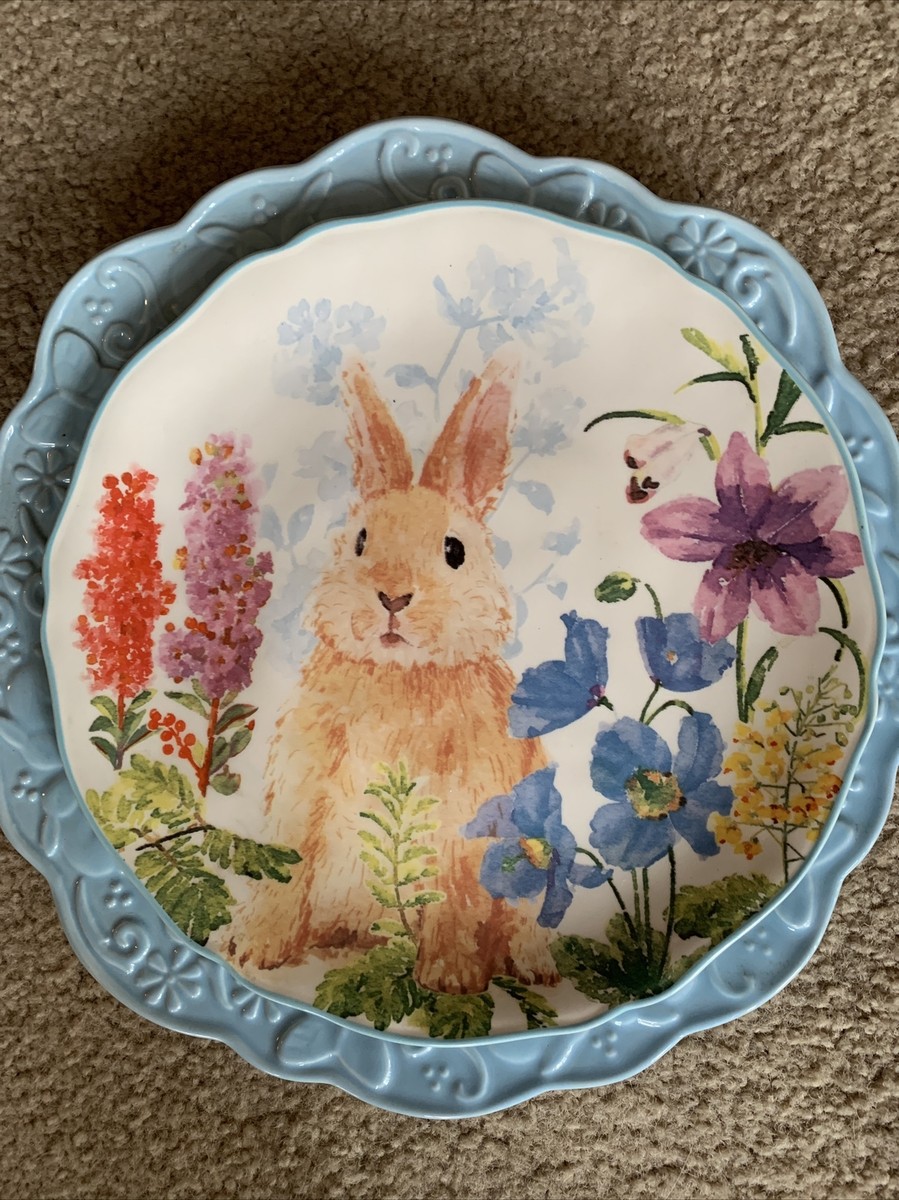 Easter Bunny flowered decor plates Microwave Dishwasher Safe