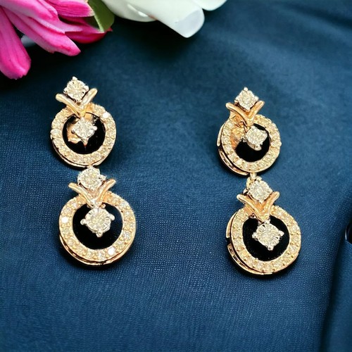 Pave 0.70 TCW Round Brilliant Cut Natural Diamonds Dangle Earrings 14K Rose Gold - Picture 8 of 13