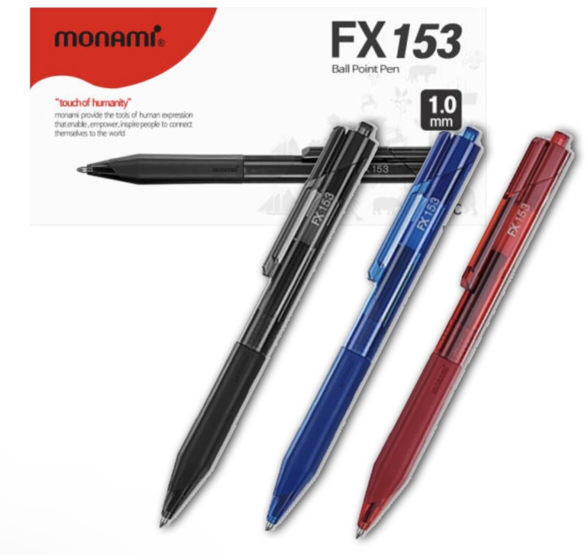 MonAmi FX 153 BallPoint Pen 1.0mm/Black Blue Red/12Pcs Color Pen
