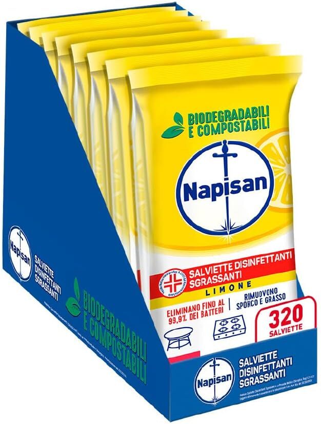 Napisan Salviette Disinfettanti Sgrassanti al Limone, Confezione da 8 Pacchi x 4
