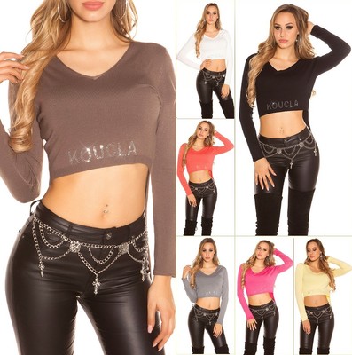 Koucla Sweater High Low Sweater Knit Sweater with Rhinestone 