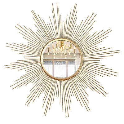 24'' Large Sunburst Mirror Wall Decor Gold Metal Mirror for Wall Iron Frame B...