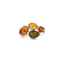 Sterling Silver Multicolor Baltic Amber Ring  Size 6 