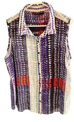 Peck & Peck Button Front Sleeveless Shirt Casual Multicolor Shirt