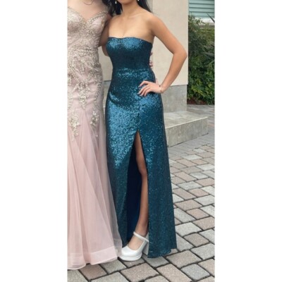 open lace back dress Plunging Neck Iridescent Sequin Long Train Mermaid Prom Dress main image 1