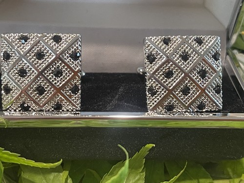 Cuff-Daddy Cufflinks Contemporary Antique Style TUXEDO Black Crystals & Silver - Picture 6 of 7