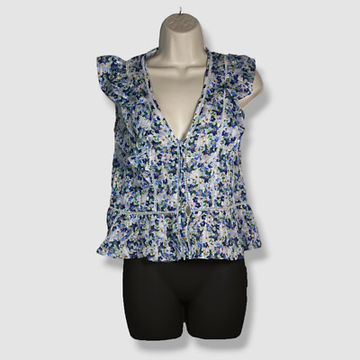 $328 Veronica Beard Women's Blue Floral Lace Trim Araya Blouse Top Size 0