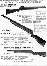 Anuncio impreso de 1954 de Crosman Modelo 118 113 114 CO2 Gas y 120 Rifle de aire neumático 120