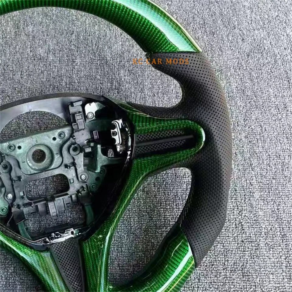 Volante de fibra de carbono verde cuero negro para honda civic 8º 2006-2011 Foto 2 de 4