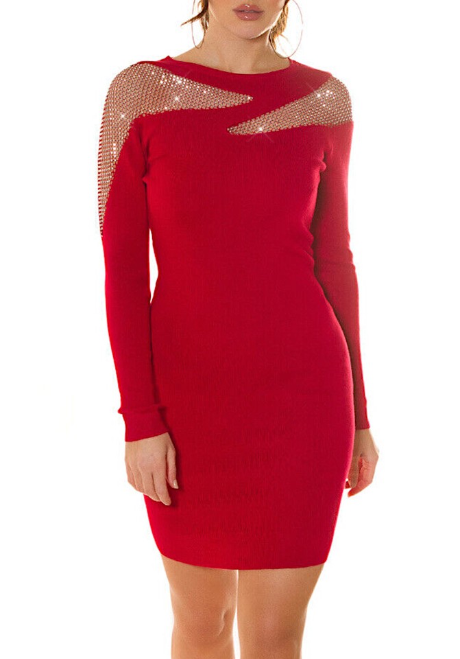 Vestido de fiesta sexy de malla con mangas largas y escote de malla 7714