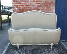 Antique Louis XV French Full Bed Walnut Frame Gray New Upholstered Finish