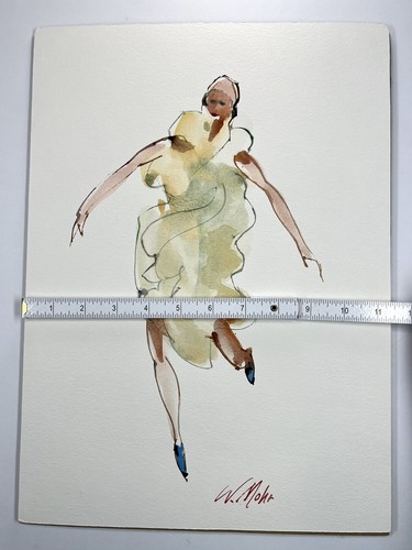 Wendell Mohr Original Watercolor Painting Women In Dress Dancing 16x11” Fine Art - Picture 12 of 13