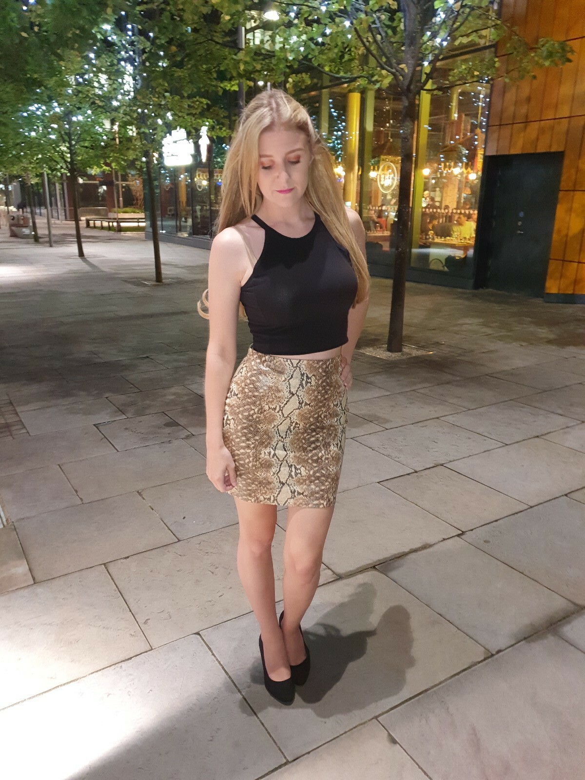 Zip Front Snake Print PU Skirt size 8