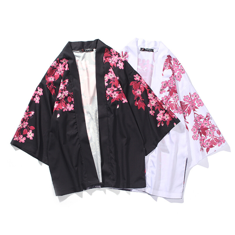 Mens 3/4 Sleeve Kimono Yukata Cardigan Top Jacket Japanese