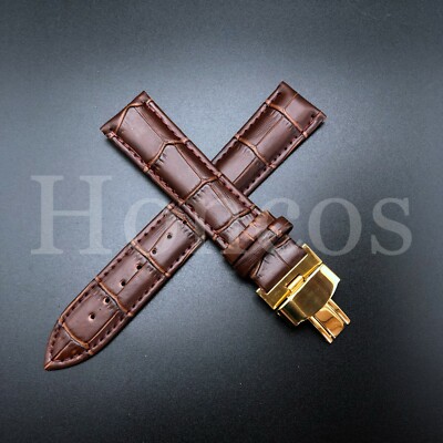 19MM LEATHER WATCH BAND STRAP FITS FOR OMEGA SPEEDMASTER GOLD CLASP 