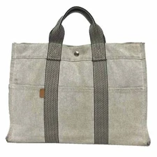 HERMES New Fourre Tout MM Tote Bag Canvas Gray Silver