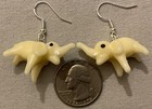 WHITE ELEPHANT GLASS BEAD EARRINGS with SS Ear Wires AFRICAN ASIAN TRUNK TUSK — photo 2
