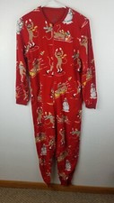 Nick Nora Sock Monkey Winter Red Fleece 1-Pc Sleep Pajama Footless SZS A21