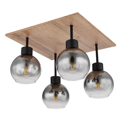 Lampada Da Soffitto In Legno Lampada Da Soggiorno In Vetro Fumè Nero - Foto 2 di 9