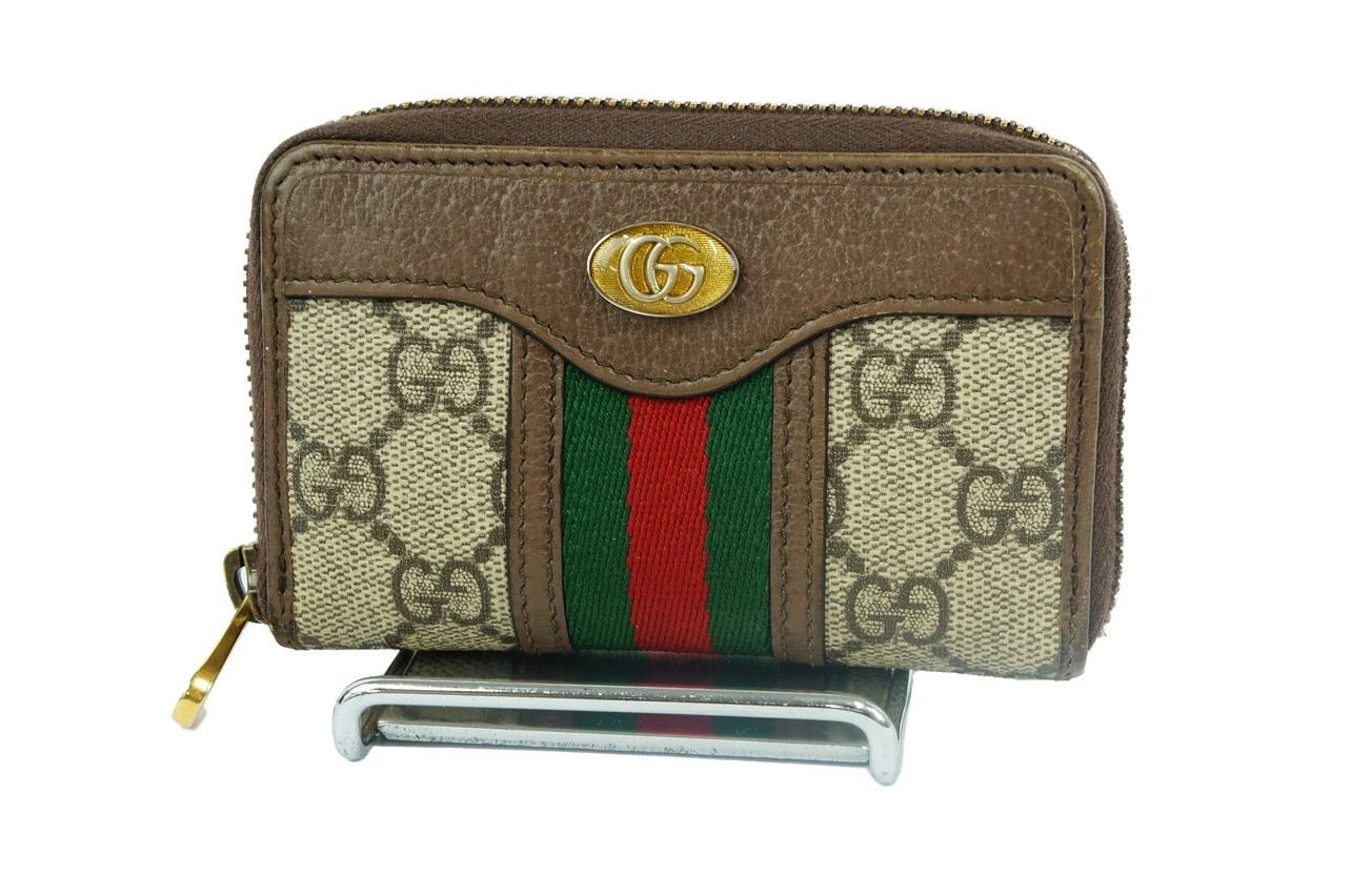 GUCCI Ophidia GG Supreme PVC toile zippée carte étui mini portefeuille 597613