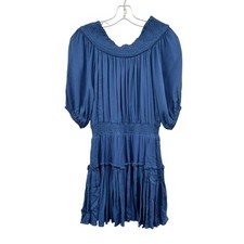 Hailey & Co. Off Shoulder Dress Mini Boho 3/4 Sleeve Smocked Blue Size Small