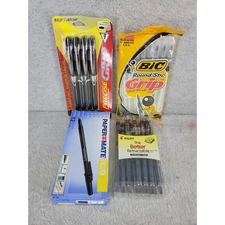 Pilot Bic Papermate Pens Black Ballpoint Stick Grip Rolling Point Needle Lot