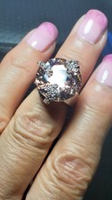 Large Stone Pink Cubic zirconia in 925 Sterling Silver Ring Size 6