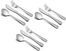 9-Piece Toddler Kids Silverware Flatware Set,Stainless Steel HammeredAdult Look