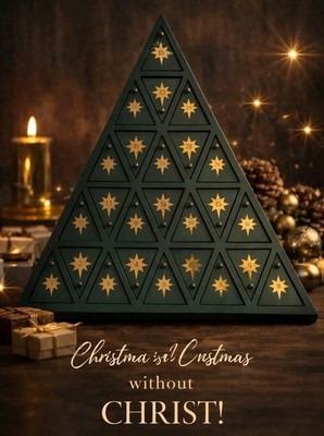 Wood Christmas Tree Advent Calendar RARE 25 Triangular Drawer Gold Stars/Glitter