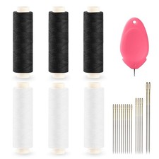 Polyester Sewing Thread Set 6 Spools Black White 400yd Each with Needle Threader