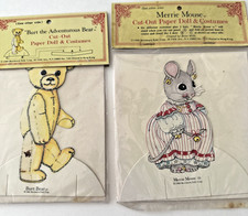 2 Merrimack Vintage Burt Teddy Bear Merrie Mouse Paper Doll W/Costumes 1980's