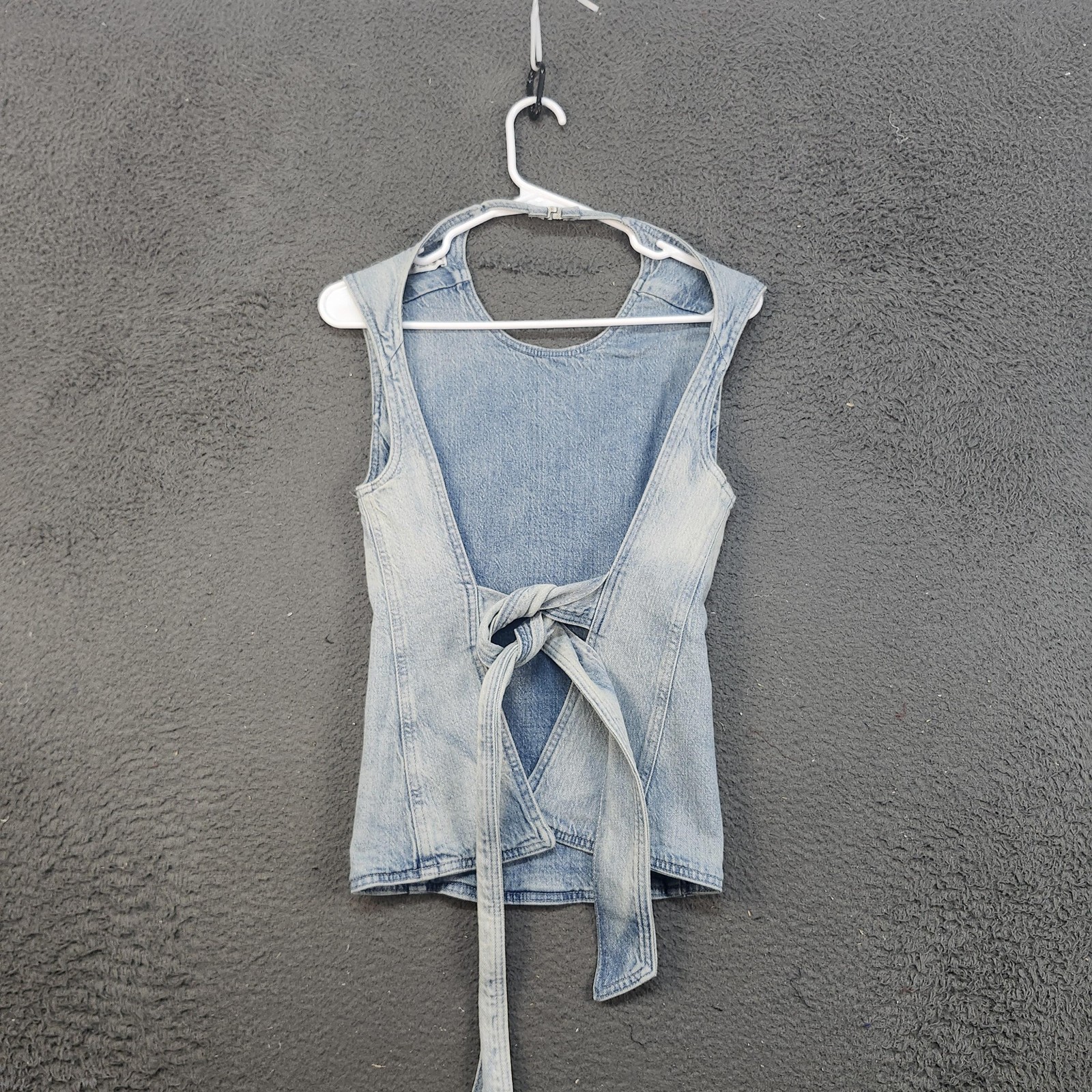 Denim Vest Womens Small Light Wash Tie Front Sleeveless Shirt Top Tank Summer
