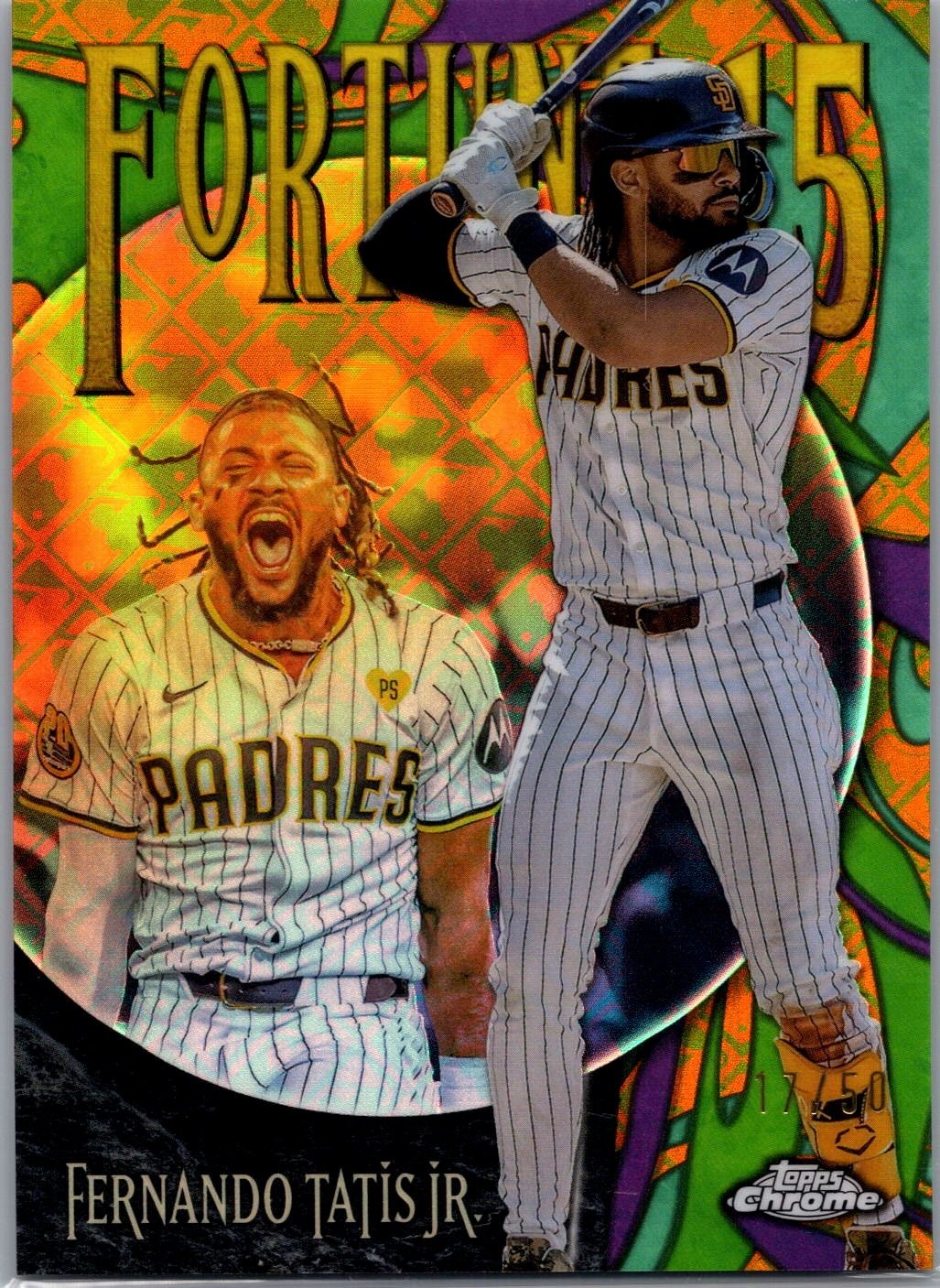 2025 Topps Fernando Tatís Jr. Chrome Logofractor Fortune 15 Gold 17/50