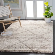 Hudson Shag Collection Accent Rug - 4' x 6', Multi Ivory & Beige, Trellis Des...