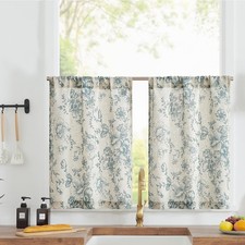 Linen Kitchen French Floral Tier Curtains 30 Inch Farmhouse Vintage Cafe Smal...