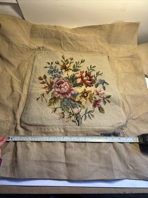 Vintage Nadelspitze Blumen Gobelin Bild Kissen Fußhocker Sitzbezug FB