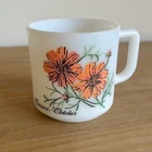 Vintage Brockway Flower of the Month Milk Glass Coffee Mug October Cosmos 10 Oz