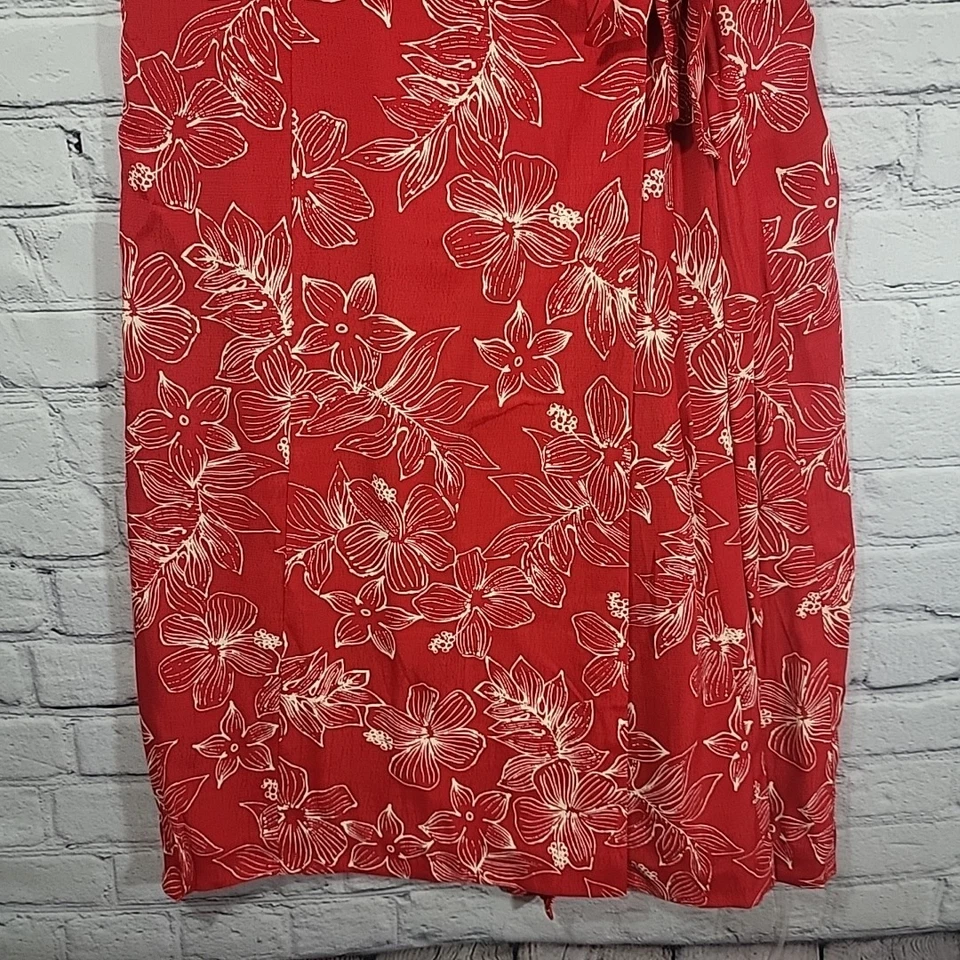 Camisa hawaiana hecha a mano de los años 80 vestido envolvente para mujer L roja floral corbata lateral ropa de isla Foto 4 de 4