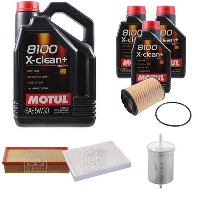 FEBI BILSTEIN Inspektionspaket 8L Motul 8100 X-clean+ 5W30 für VW Multivan V