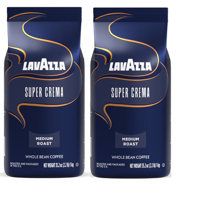 Lavazza Super Crema Whole Bean Coffee, Arabica and Robusta Blend (2-pack,4.4 lb)