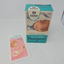 Vintage Pampers Newborn Diaper Sample Package 1960s-70s Baby Nursey Open Box 8 