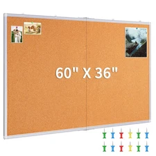 maxtek Large Cork Board 60 x 36 in, Bulletin Board for Walls, 5'x 3' Extra Al...